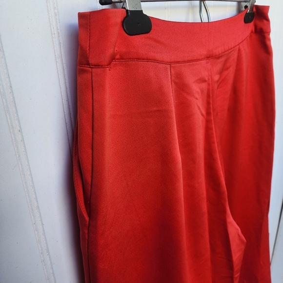 Express X Ladygang Women's Extreme Wide Leg Satin Pants Red Slimming Sz 10 - Picture 6 of 11